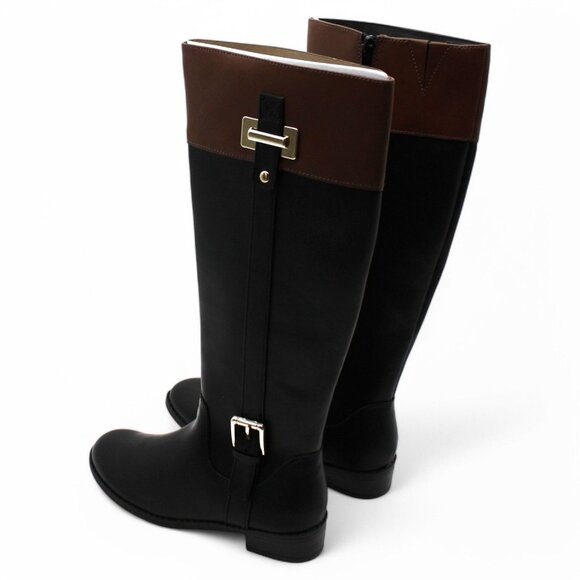 KAREN SCOTT Womens Black Buckle Accent Wide Calf Round Toe Stacked Heel Zip-up R - Picture 4 of 7